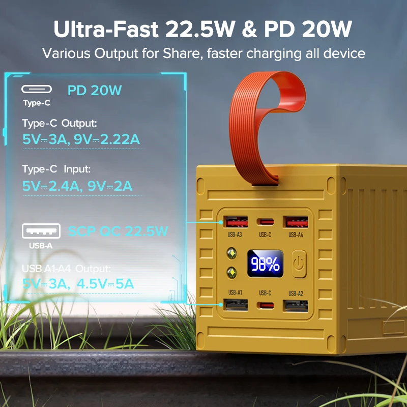 Qoovi 60000mah power bank 22.5 - Outdoor Power Adapter Usb C avaliação e preço